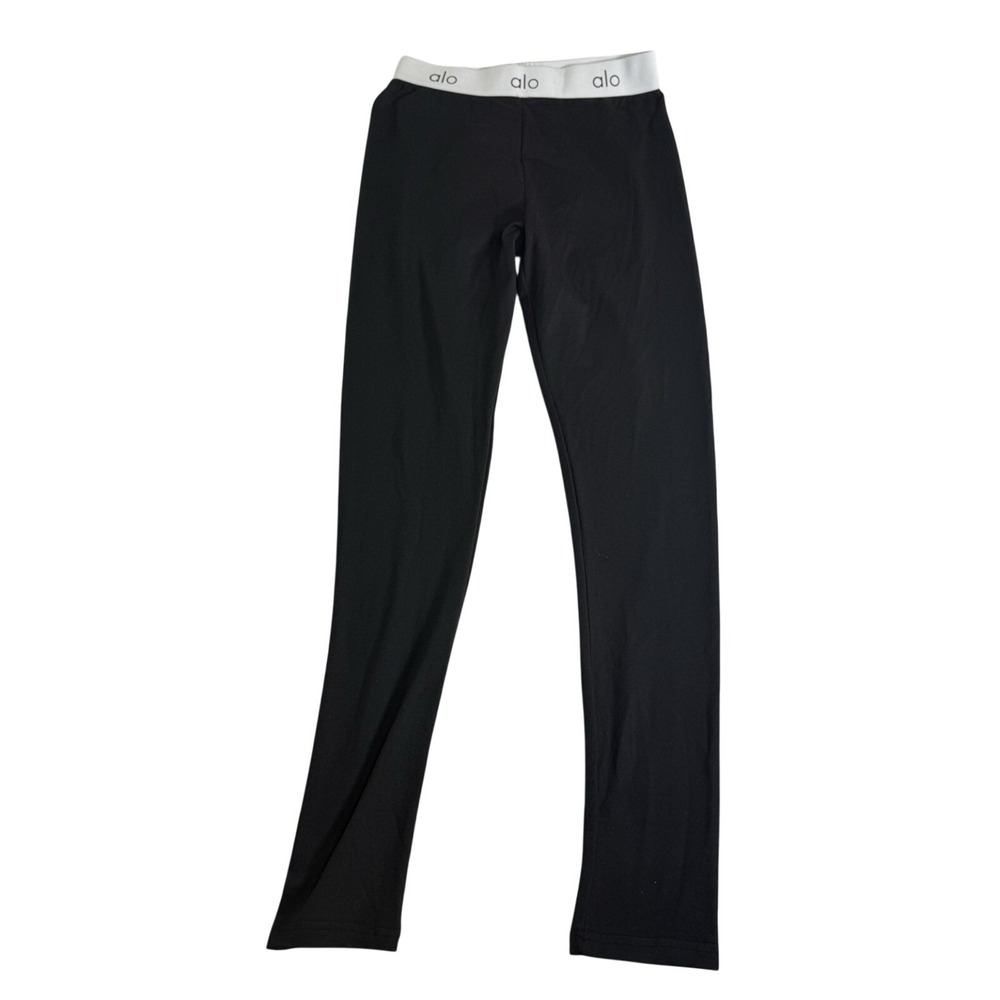 Alo Leggings Women S Black Excellent Logo Elastic Waistband MHSG2023-32